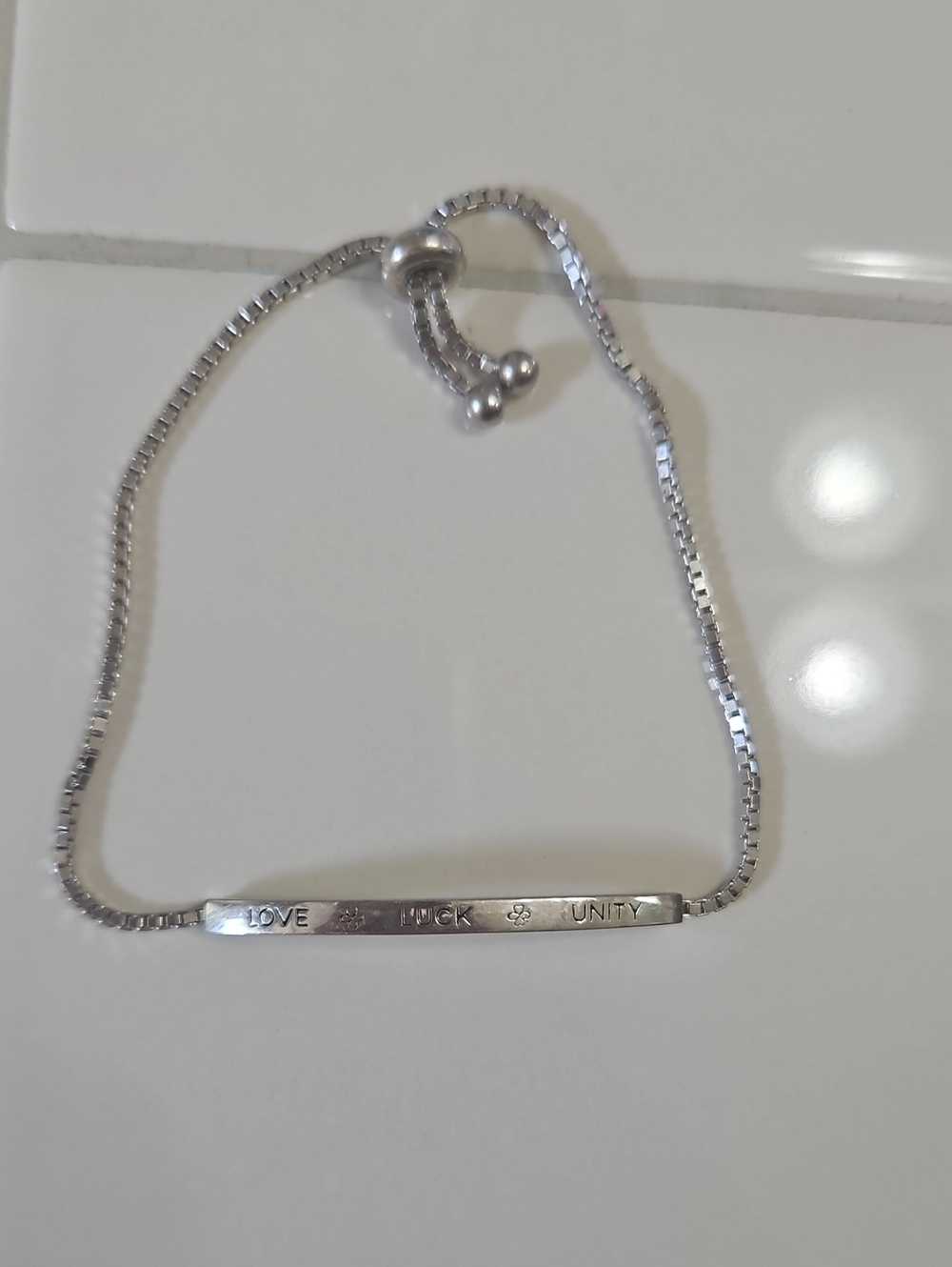 Sterling Silver 'Love Luck Unity' Adjustable Bar Bracelet